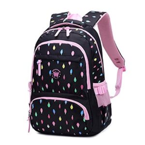 Black Backpack with Pink Straps and Colorful Leaf Prints | Stylish School Bag for Girls Teens | Durable Lightweight Rucksack | Spacious Backpack for School College Travel Daily Use