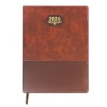 Premium Executive 2026 Daily Planner, Brown Textured Leather, 25x18cm, Professional Diary with Ribbon Bookmark, Calendar and Holiday List | New Year 2026 Diary