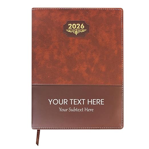 Customized 2026 Diary With Name or Text | New Year Diary 2026 with with Dates, 80 GSM Pages PU Leather Finish Hard Bound B5 Size Notebook Diary - 2026 (Brown_Brown)