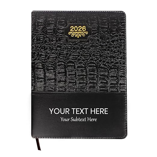 Customized 2026 Diary With Name or Text | New Year Diary 2026 with with Dates, 80 GSM Pages PU Leather Finish Hard Bound B5 Size Notebook Diary - 2026 (Black)
