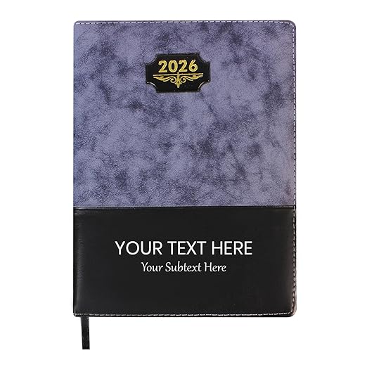 Customized 2026 Diary With Name or Text | New Year Diary 2026 with with Dates, 80 GSM Pages PU Leather Finish Hard Bound B5 Size Notebook Diary - 2026 (Blue_Black)