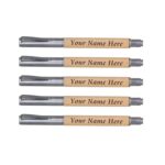 Wooden Personalised Pens with Metal Cap, Customisable Name or Logo Engraving, Pack of 5